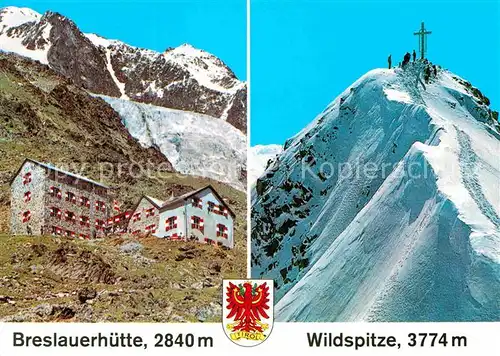 Breslauerhuette Berghaus am Fusse der Wildspitze Gipfelkreuz oetztaler Alpen Kat. Soelden