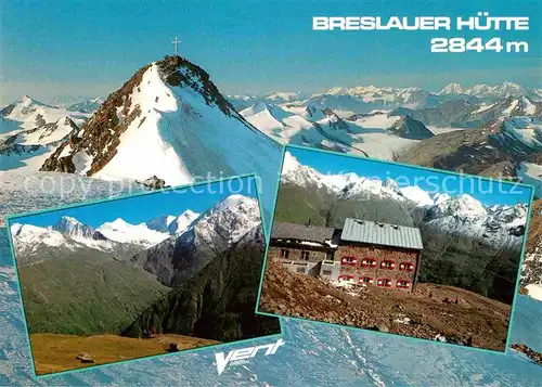 Breslauerhuette Berghaus an der Wildspitze oetztaler Alpen Gipfelkreuz Kat. Soelden