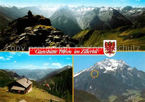Gamshuette Panorama Blick vom Gruenberg zum Zillertaler Hauptkamm Mayrhofen Zillertal Kat. Finkenberg