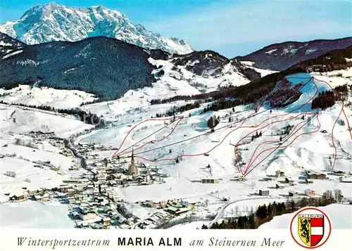 Maria Alm Steinernen Meer Wintersportzentrum Skipisten Alpenpanorama Fliegeraufnahme Kat. Maria Alm am Steinernen Meer