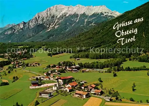 Obsteig Tirol Tyrolhotel Tiroler Sonnenplateau Mieminger Gebirge Fliegeraufnahme Kat. Obsteig