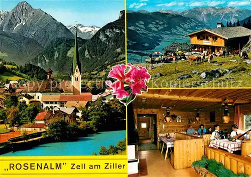 Zell Ziller Tirol Ortsansicht mit Kirche Jausenstation Rosenalm Alpenpanorama Kat. Zell am Ziller