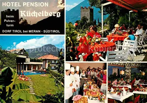 Dorf Tirol Hotel Pension Kuechelberg beim Pulverturm Restaurant Swimming Pool Kat. Tirolo