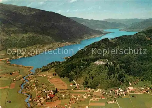 Ossiachersee mit Ruine Landskron Alpen Fliegeraufnahme Kat. Ossiach