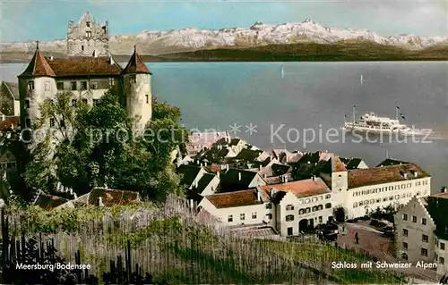 Meersburg Bodensee Schloss mit Schweizer Alpen Kat. Meersburg