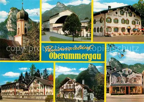 Oberammergau Passionsspieldorf Kirche Hotel Alte Post Bemalte Haeuser Kat. Oberammergau