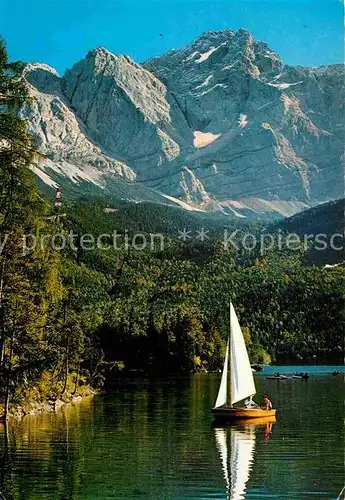 Eibsee Grainau mit Zugspitzgruppe Segelboot