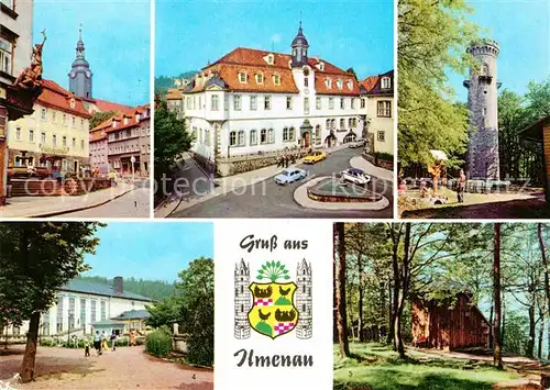 Bad Ilmenau Strasse des Friedens Rathaus Kickelhahnturm Festhalle Goethehaeuschen Kat. Ilmenau