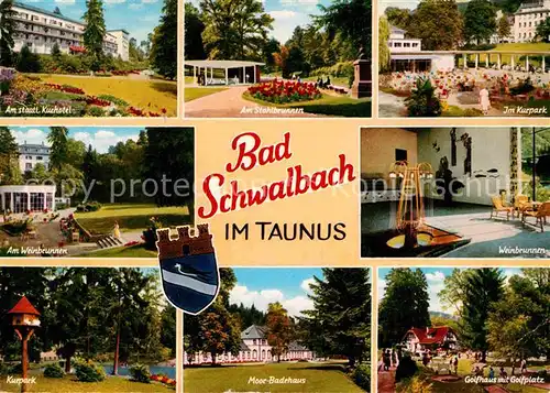 Bad Schwalbach Kurhotel Stahlbrunnen Kurpark Weinbrunnen Moor Badehaus Golfhaus mit Golfplatz Kat. Bad Schwalbach