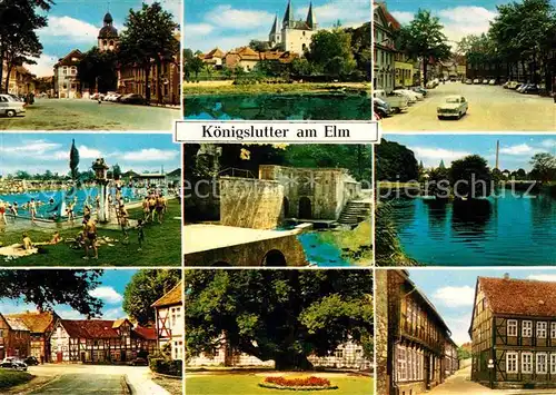 Koenigslutter Elm Teilansichten Schwimmbad Fachwerkhaeuser Kirche Schloss Kat. Koenigslutter am Elm