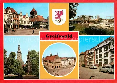 Greifswald PdF Wiecker Klappbruecke Dom und Rubenowdenkmal Rathaus Knopfstrasse