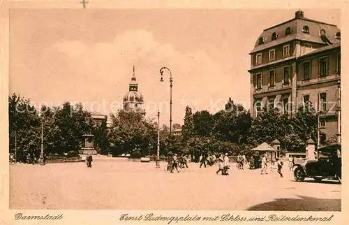Darmstadt Ernst Ludwigsplatz mit Schloss und Reiterdenkmal Kat. Darmstadt