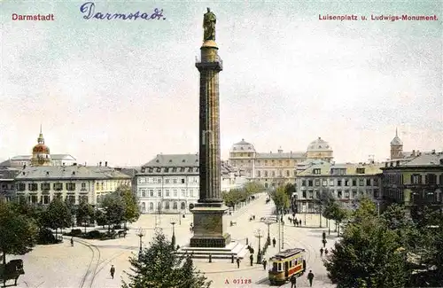 Darmstadt Luisenplatz und Ludwigs Monument Strassenbahn Kat. Darmstadt