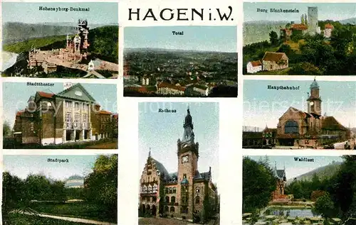 Hagen Westfalen Hohensyburg Denkmal Burg Blankenstein Hauptbahnhof Waldlust Stadttheater Kat. Hagen