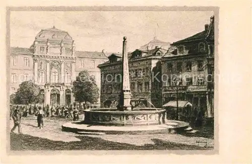 Darmstadt Schloss mit Marktbrunnen Kuenstlerkarte Kat. Darmstadt