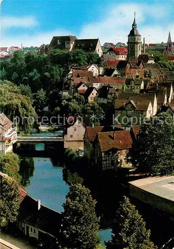 Backnang Murrpartie Ev Stiftskirche Stadtturm und kath Kirche Kat. Backnang