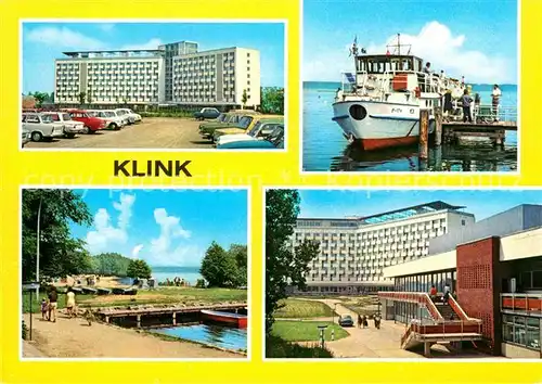 Klink Waren FDGB Erholungsheim Herbert Warnke Innenhof mit Gastro Trakt MS Fontane Schloss Klink Bootshaen und Strand  Kat. Klink Waren