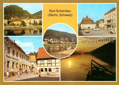 Bad Schandau Teilansicht Markt Poststrasse Dampferanlegestelle Abendstimmung an der Elbe Kat. Bad Schandau