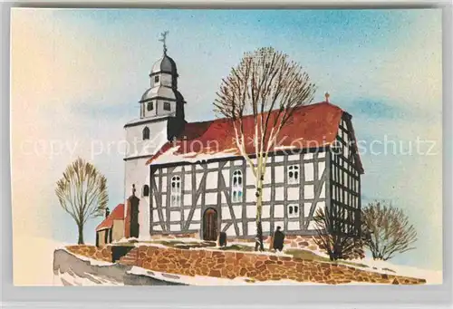 Schiffelbach Fachwerkkirche Kuenstlerkarte Atelier Weber Kassel Kat. Gemuenden (Wohra)