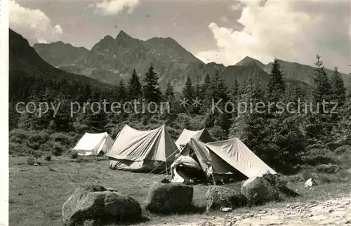 Tatry Wysokie z drogi Brzeziny Hala Gasienicowa Zeltplatz Hohe Tatra Kat. Slowakische Republik