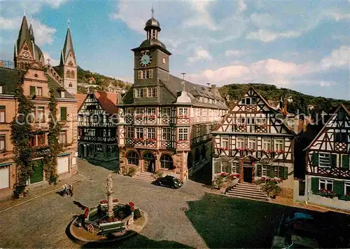 Heppenheim Bergstrasse Marktplatz mit Rathaus und Goldener Engel Kat. Heppenheim (Bergstrasse)