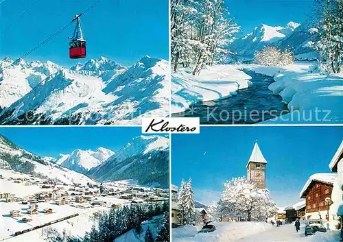 Klosters GR Parsenn mit Silvretta Kirchplatz Seilbahn Kat. Klosters