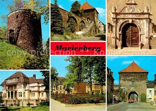 Marienberg Erzgebirge Roter Turm Heimatmuseum im Zschopauer Tor Rathaus Pionierhaus Denkmal des Stadtgruenders Kat. Marienberg