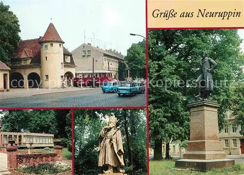 Neuruppin Bahnhof Rheinsberger Tor Cafe Tempelgarten Plastik Schinkeldenkmal Kat. Neuruppin