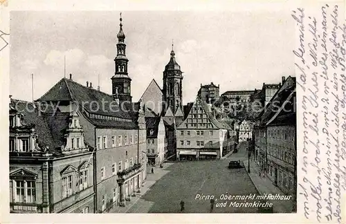 Pirna Obermarkt mit Rathaus und Marienkirche Kat. Pirna