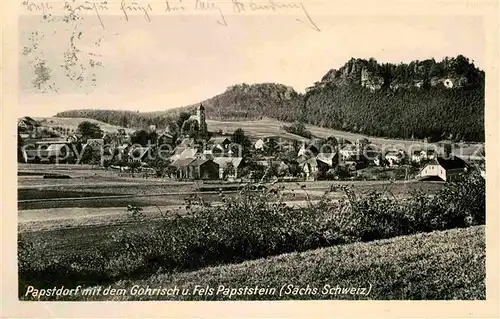 Papstdorf mit dem Gohrisch und Fels Papststein Saechsische Schweiz Kat. Gohrisch