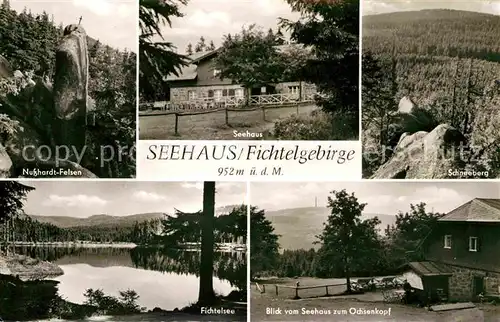 Seehaus Fichtelgebirge Nusshardt Felsen Schneeberg Fichtelsee Blick zum Ochsenkopf Kat. Troestau