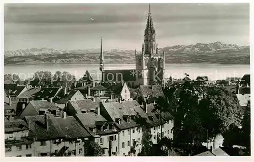 Konstanz Bodensee Stadtbild mit Kirche Blick zum Saentis Alpen Kat. Konstanz