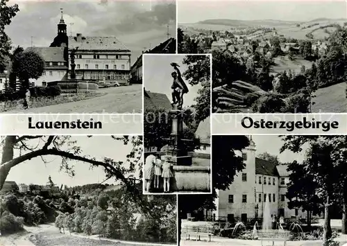 Lauenstein Erzgebirge Kirche Brunnen Landschaftspanorama Kat. Geising