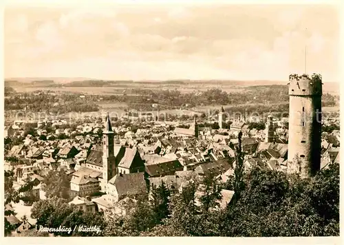 Ravensburg Wuerttemberg Stadtbild mit Kirche und dem Mehlsack Wahrzeichen Turm Kat. Ravensburg
