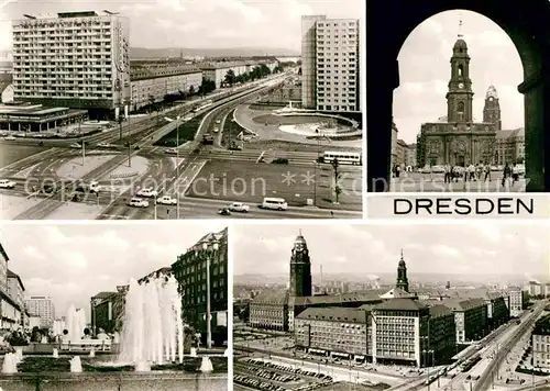 Dresden Kreuzung Pirnaischer Platz Grunaer Strasse Kreuzkirche Rathaus Turm Wasserspiele Ernst Thaelmann Platz Kat. Dresden Elbe