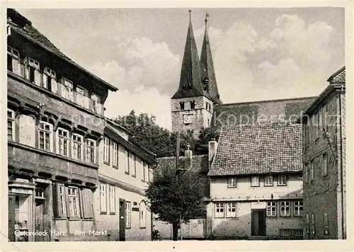 Osterwieck Partie am Markt Kirchtuerme Kat. Osterwieck
