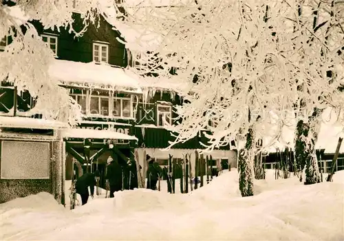 Schellerhau HO Hotel Gebirgshof im Winter Skifahrer Kat. Altenberg