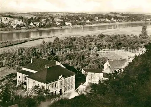 Seusslitz HO Gaststaette Seusslitzer Hof Blick ueber die Elbe