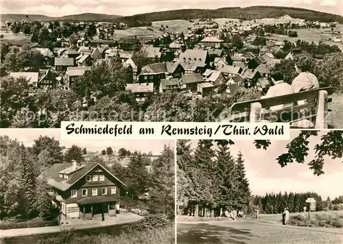 Schmiedefeld Rennsteig Blick ueber den Ort Gaststaette Wandern Kat. Schmiedefeld Rennsteig