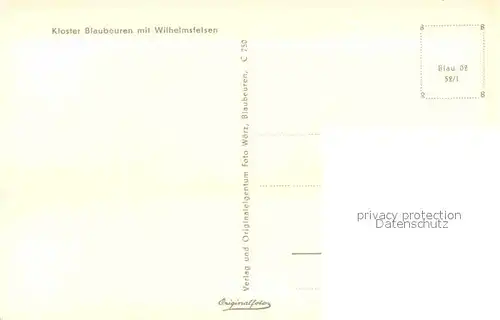 Blaubeuren Kloster mit Wilhelmsfelsen Schwaebische Alb Kat. Blaubeuren