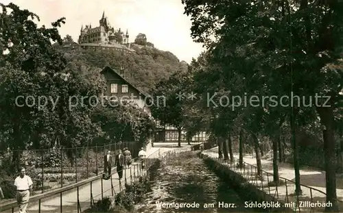Wernigerode Harz Schlossblick mit Zillierbach Kat. Wernigerode