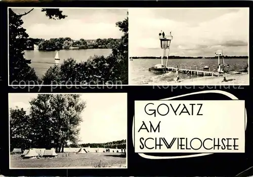 Goyatz Panorama Badestrand Wachturm Campingplatz Handabzug Kat. Schwielochsee