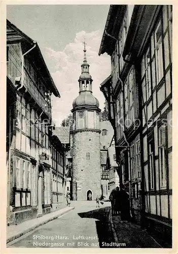 Stolberg Harz Niedergasse mit Blick auf Stadtturm Kat. Stolberg Harz