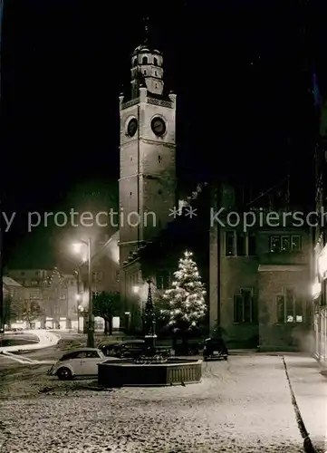 Ravensburg Wuerttemberg Marienplatz Rathaus Blaserturm zur Weihnachtszeit Nachtaufnahme Kat. Ravensburg