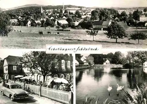 Schoenbach Loebau Blick nach Kottmar Tageskaffee Milchbar Muehlteich Schwaene Kat. Schoenbach Loebau