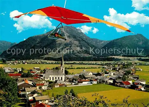 Koessen Tirol Gesamtansicht mit Alpenpanorama Drachenfliegen Austragungsort der 1. Weltmeisterschaft 1976 Kat. Koessen
