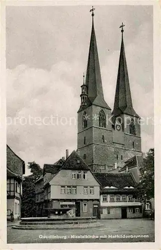 Quedlinburg Nicolaikirche mit Mathildenbrunnen Kat. Quedlinburg