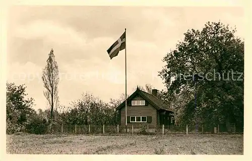 Luetzen Schwedisches Blockhaus bei der Gustav Adolf Kapelle Nationalflagge Handabzug Kat. Luetzen