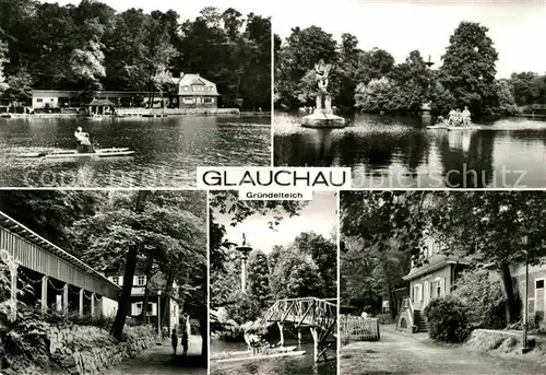 Glauchau Gruendelteich Tretboot Gaststaette Bruecke Kat. Glauchau