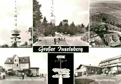 Grosser Inselsberg Fernsehturm Sender Berggasthof Stoehr HO Gaststaette Wegweiser Kat. Brotterode